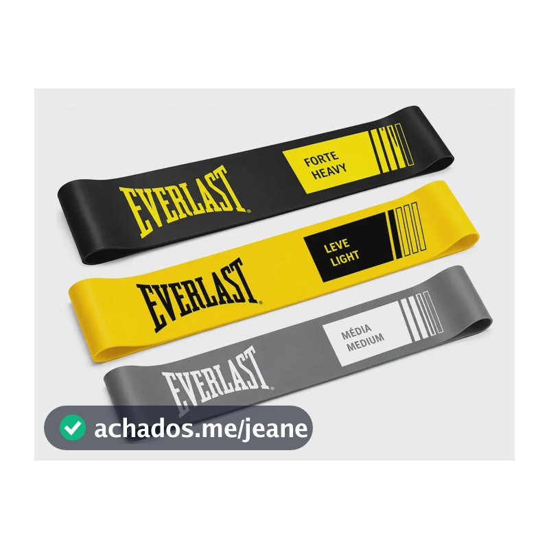 Kit 3 Faixas Elástica Mini Band Everlast Treino Exercícios Amarelo-cinza-preto