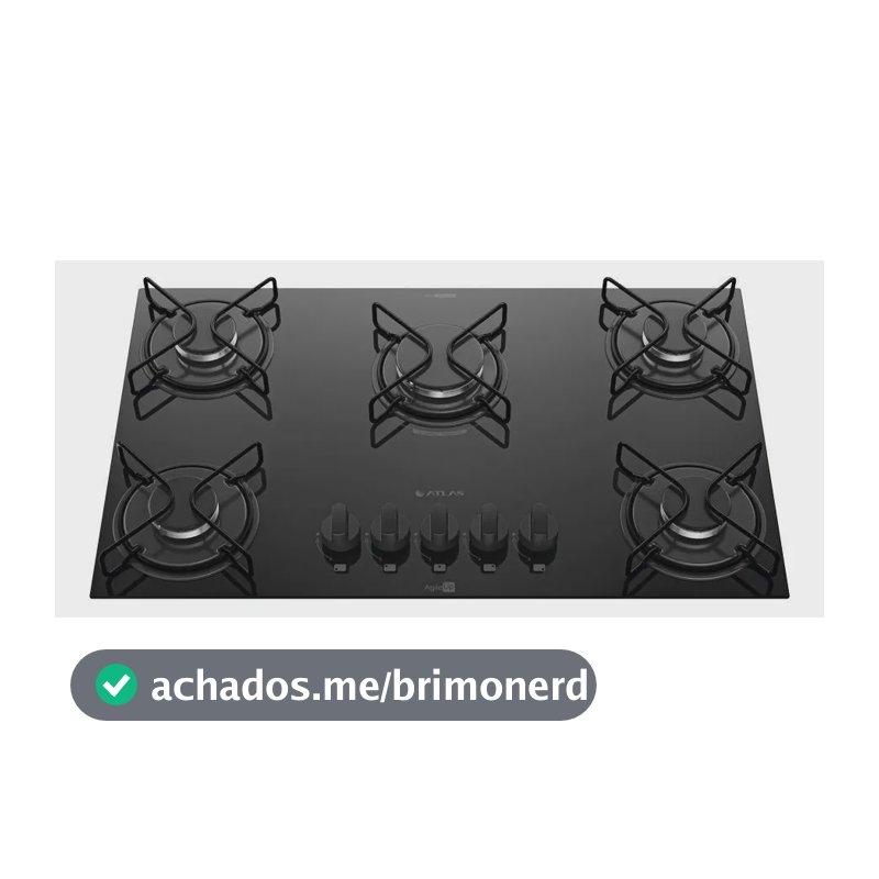 Cooktop 5 Bocas Atlas Agile Up com Mesa De Vidro A Gás Preto Bivolt