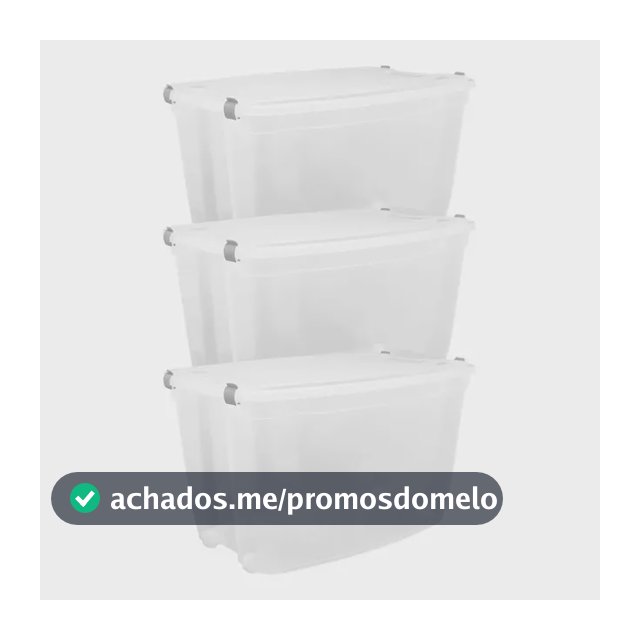 03 Caixa Organizadora Grande Plástico 78 Litros Transparente Transparente Liso