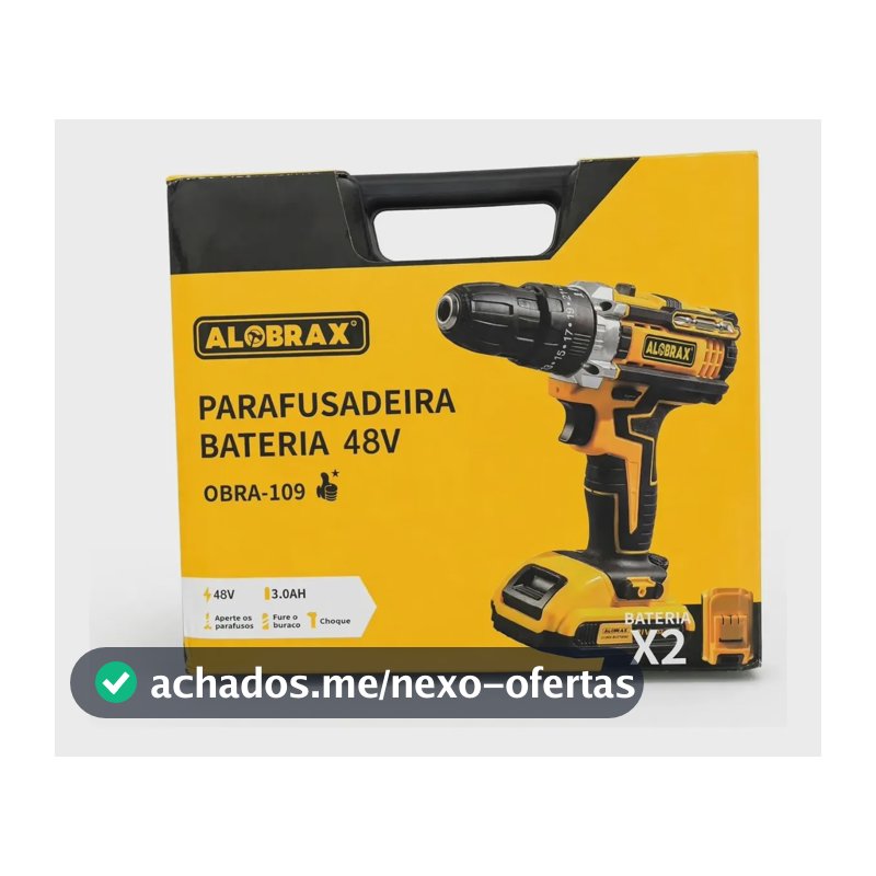 Furadeira Parafusadeira  48v 2 Baterias 30 Pecas Amarelo 48v 375hz