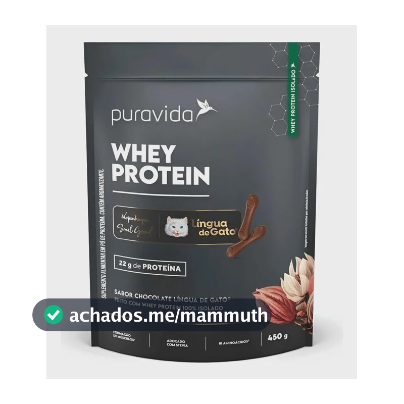 Whey Protein Isolado Chocolate Língua De Gato 450g Puravida Chocolate Língua De Gato