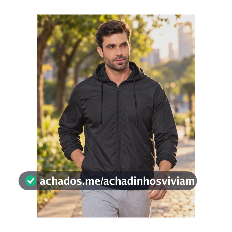 Jaqueta Corta Vento Masculina Impermeável Capuz Zíper Bolso Preto G Liso