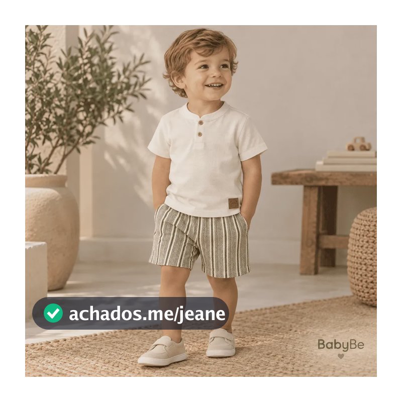 Conjunto Menino Camisa Gola Portuguesa Premium Com Bermuda Bege Light 2