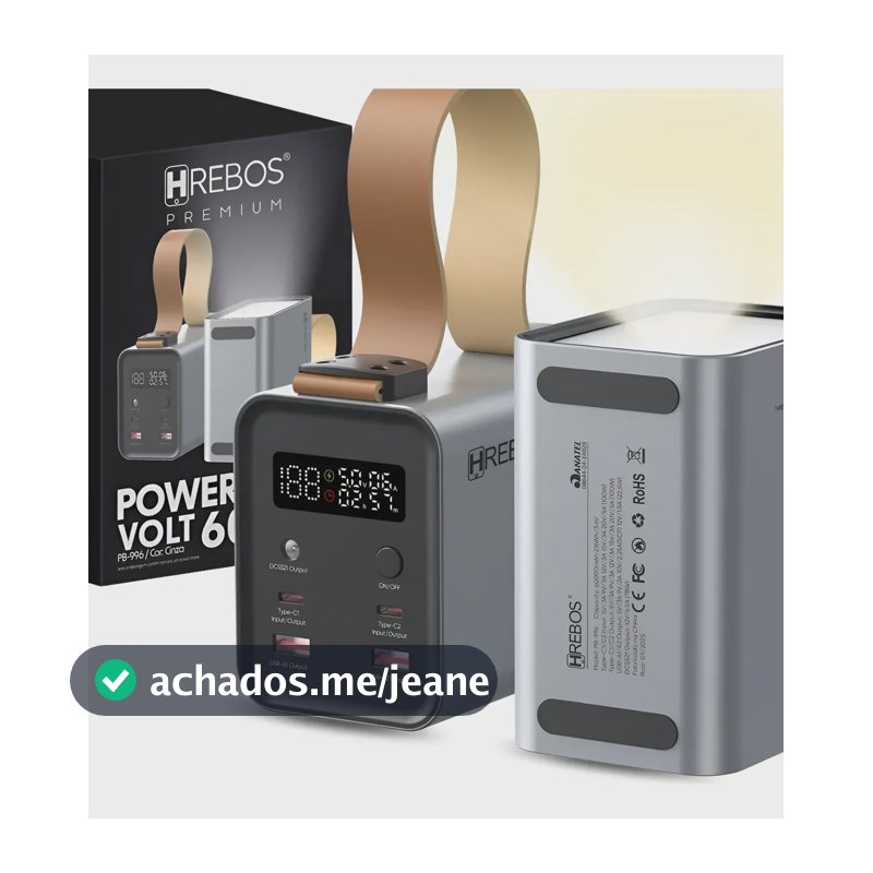 Power Bank 60.000mah 100w Usb C Para Starlink Mini Notebook Cinza