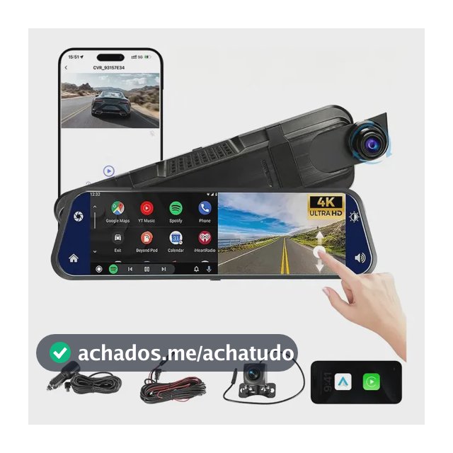 Câmera Veicular Automotiva Carro Com Wifi 4k+1080p Tela 10in