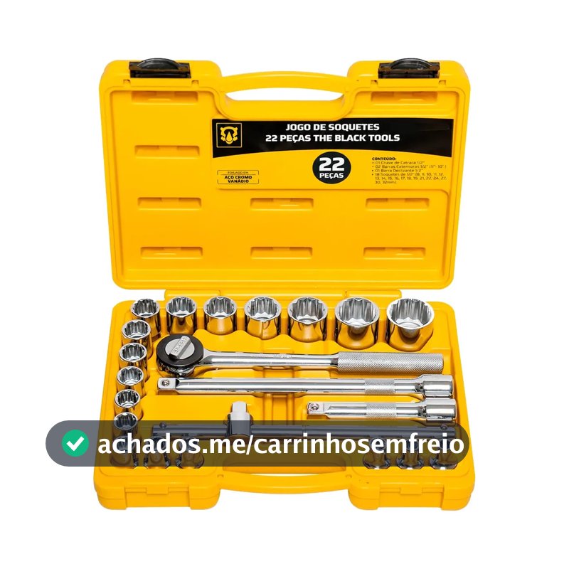 Jogo Kit de Ferramentas Manuais Chave Catraca 1/2 8 a 32mm BCS022 The Black Tools Cor Amarelo