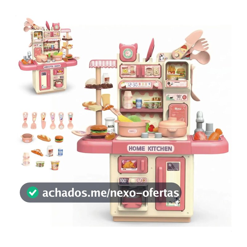 Cozinha Infantil Brinquedo Com Luz 33 Acessórios Sai Água Rosa