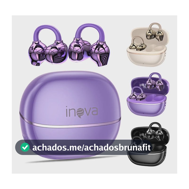 Fone de Ouvido Basike Bluetooth Clip-Ear Sem Fio com Microfone e Estojo de Carregamento Violeta