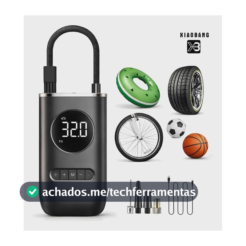 Mini Compressor De Ar Digital Portátil Para Pneus Recarregável Com Lanterna Carro Moto Bolas