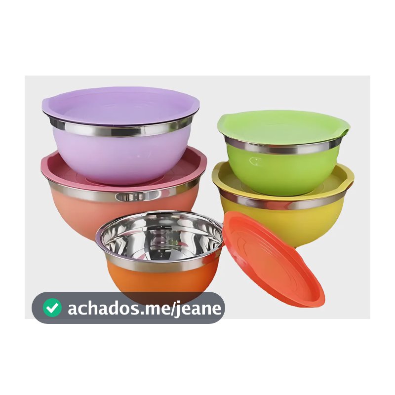 Conjunto De 5 Bowls Tigelas De Inox Coloridos Com Tampa Diversas