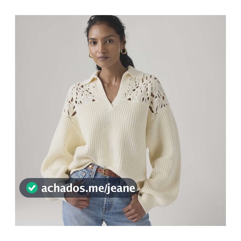 Blusa Levi's® Bianca Crochet Polo Manga Longa Off White Off White Crochê / Tricot Vazado M Usa | M Br