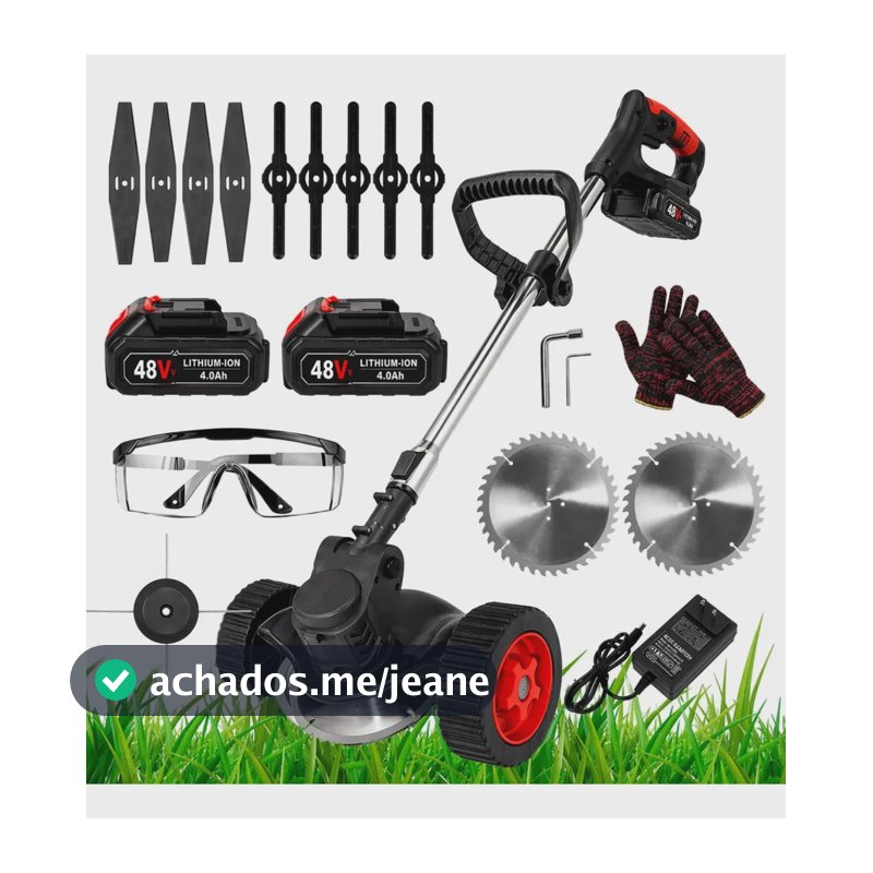 Cortador De Grama Elétrico Com Rodas 2 Bateria Roçadeira Recarregável Aparador Sem Fio Profissional Laminas