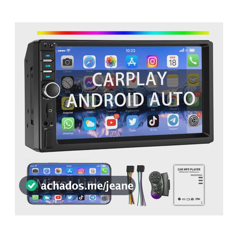 Central Multimídia TeqOhnr 7" F133 CarPlay e Android Auto 2DIN