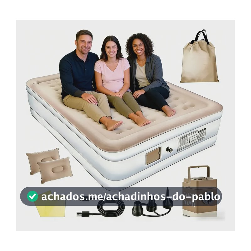 Colchão Inflável Casal Com Inflador Acoplado Multiuso Portát Bege Casal