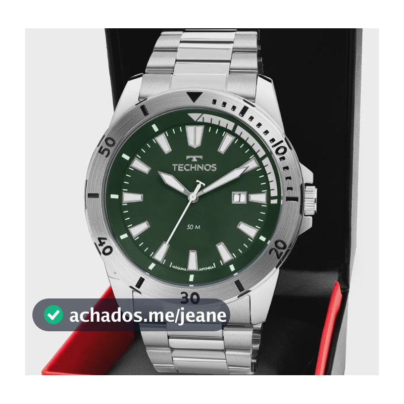 Relógio Masculino Technos Militar Fundo Verde Prateado 2115naq/1v