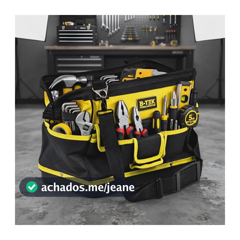 Bolsa Ferramentas Reforçada Mochila Ferramentas Profissional Eletricista 16 Bolsos 15kg Estojo Porta Ferramenta Para... Preto E Amarelo