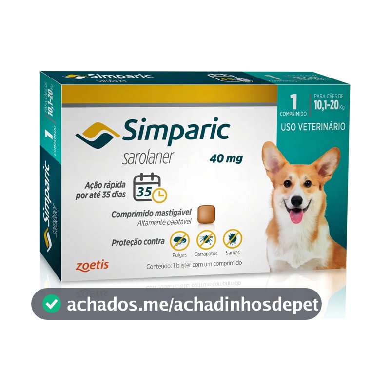 Simparic 1 Comp 40mg Pílula Antiparasitária Contra Pulgas