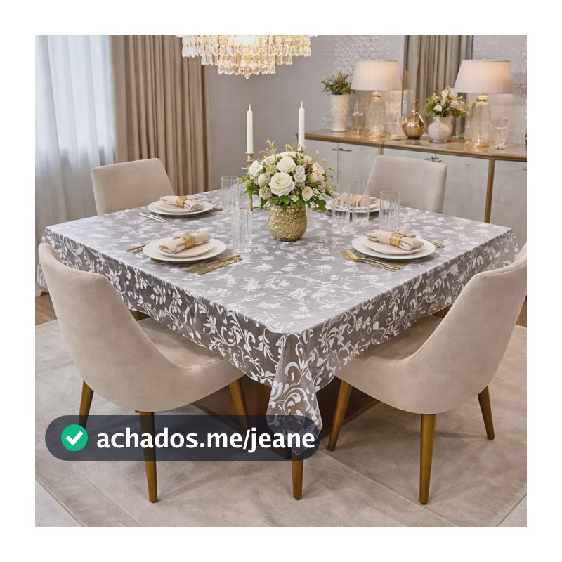 Toalha De Mesa 4 Lugares 1,40 X 1,40 Plástico Transparente 100 % Pvc Arabesco Cristal Impermeável Resistente Retangular Cor