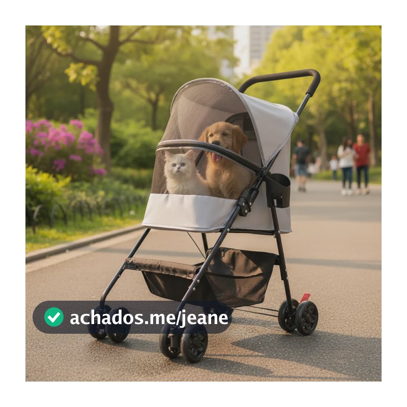 Carrinho De Passeio Pet Estimação Dobravel Caes Gatos 20 Kg Cinza