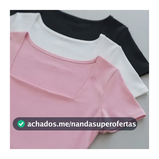 Kit 3 Blusas Feminina Baby Look Manga Curta Gola Quadrada De Rosa Branco Preto M
