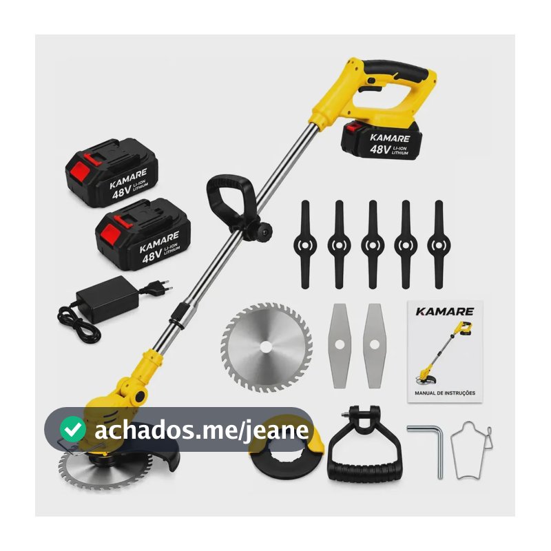 Roçadeira Eletrica cortador de grama 48V Bivolt 2 baterias portátil sem fio