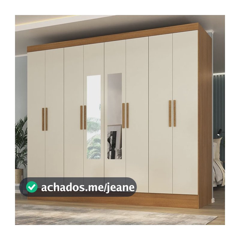 Guarda-roupa Casal 100% Mdf Com Espelho 8 Portas 4 Gavetas Cinamomo/off White
