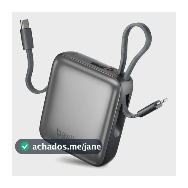 Carregador Portátil Power Bank Basike 10000mAh 22.5W Rápido 4 Saídas Cabo Embutido Display iPhone Samsung