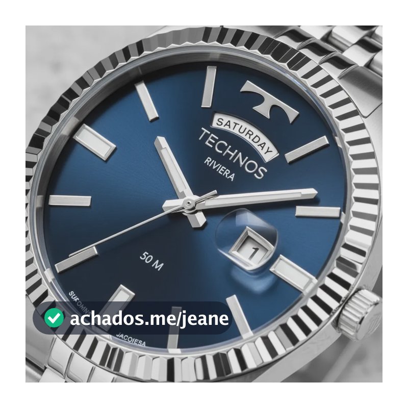 Relogio Prata Masculino Technos Riviera Original Fundo Azul Prata Azul