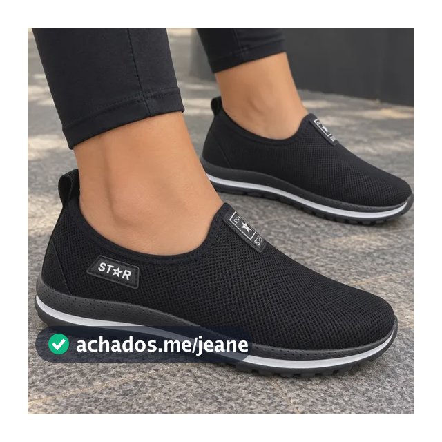 Tenis Meia Feminino Macio Slip Leve Calce Facil  Preto