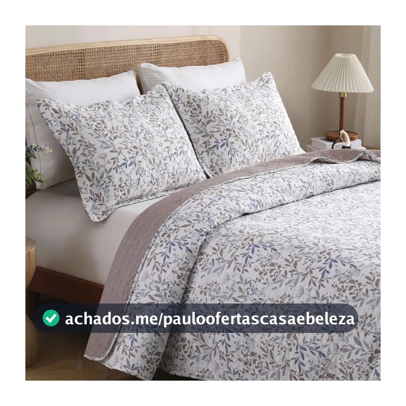 Kit Cobre Leito Colcha Casal 3 Peças Boutis Lisas Dupla Face Porta Travesseiro Aba Americana Elisa Taupe