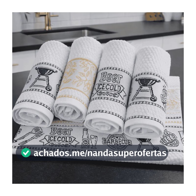 Kit 5 Pano De Prato Atoalhado Gourmet Copa Cozinha Algodão Kit 5 Panos Pano Gourmet