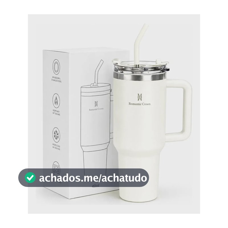 Copo Térmico Gigante 1,2l Inox Com Tampa E Inox Canudo Cor Branco Cor Pura / Material Fosco