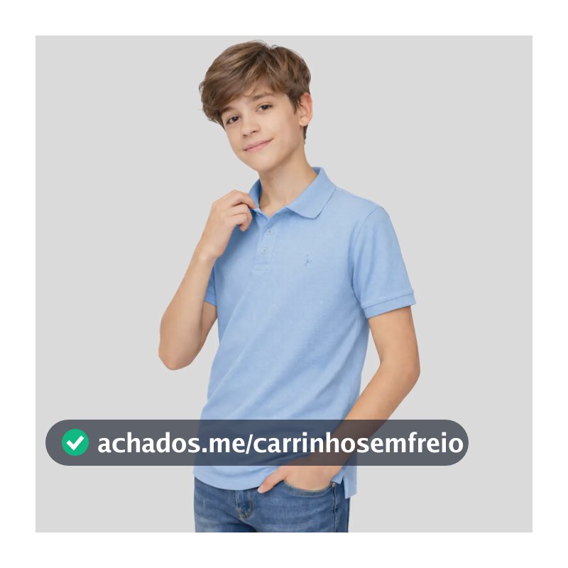 Camisa Polo Juvenil Masculina Piquet Algodão 10 A 16 Azul Celeste Bordado 16