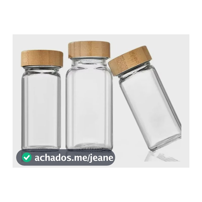 Kit 10 Potes Quadrado Vidro Tampa Bambu 120ml Tempero Gourmt Cristal