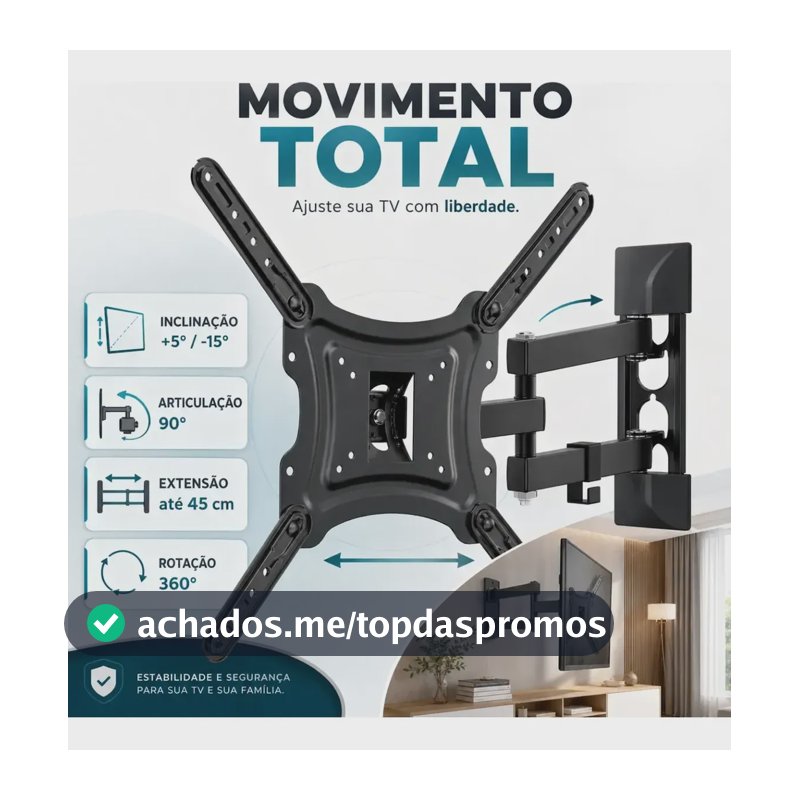 Suporte Articulado Para Tv Lcd Led 3d 24 32 40 42 49 50 55 Preto