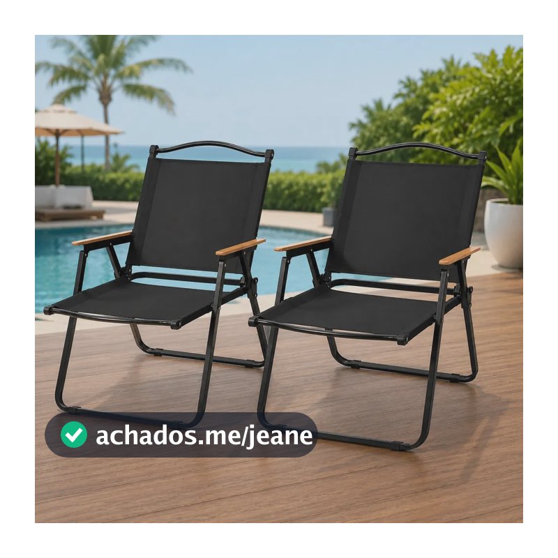 Kit 2 Cadeira de Praia Dobrável Premium Camping Jardim Piscina Tecido Oxford 600D Aço Carbono Reforçado Suporta Até 150kg