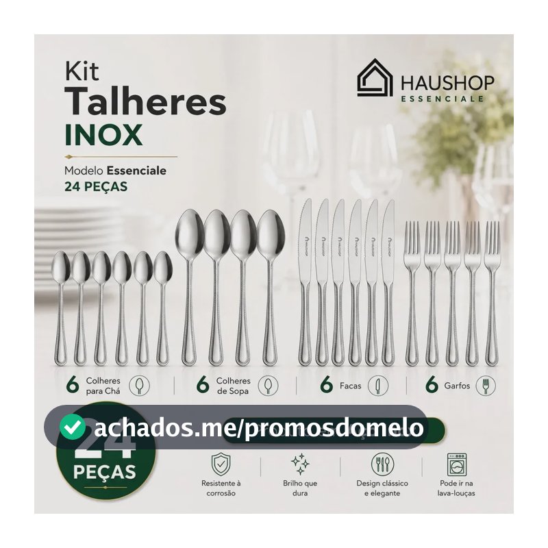 Faqueiro Inox 24 Peças Essenciale Haushop Jogo De Talheres Conjunto Mesa Posta Premium Resistente