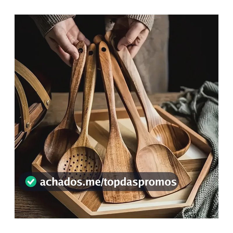 Kit 5 Colheres De Madeira Para Cozinha