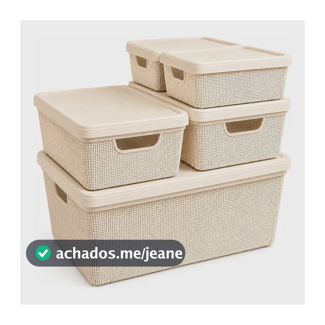 Kit 5 Caixas Organizadoras Cesto Tampa Multiuso 1,8l 5l 15l