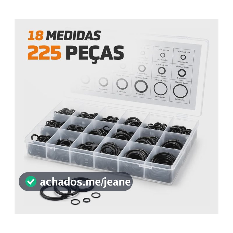 Kit O-Ring 225 Peças NBR para Vedação de Líquidos e Gases com Caixa Organizadora DRQEN