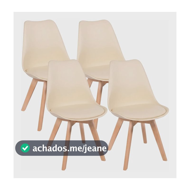 Kit 4 Cadeiras De Jantar Leda Saarinen Com Assento Estofado Leda Bege