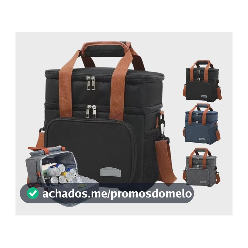 Bolsa Térmica Elegante Epsilon Transversal Alça De Ombro Marmita Bebida Academia Trabalho Cor Preto