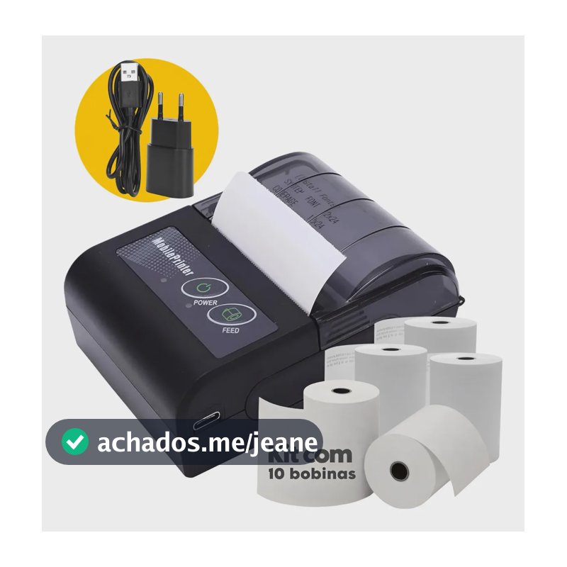 Mini Impressora Portatil Bluetooth Premium Kit C/ 10 Bobinas Pequena Aplicativo Pedidos Qr Code Iget