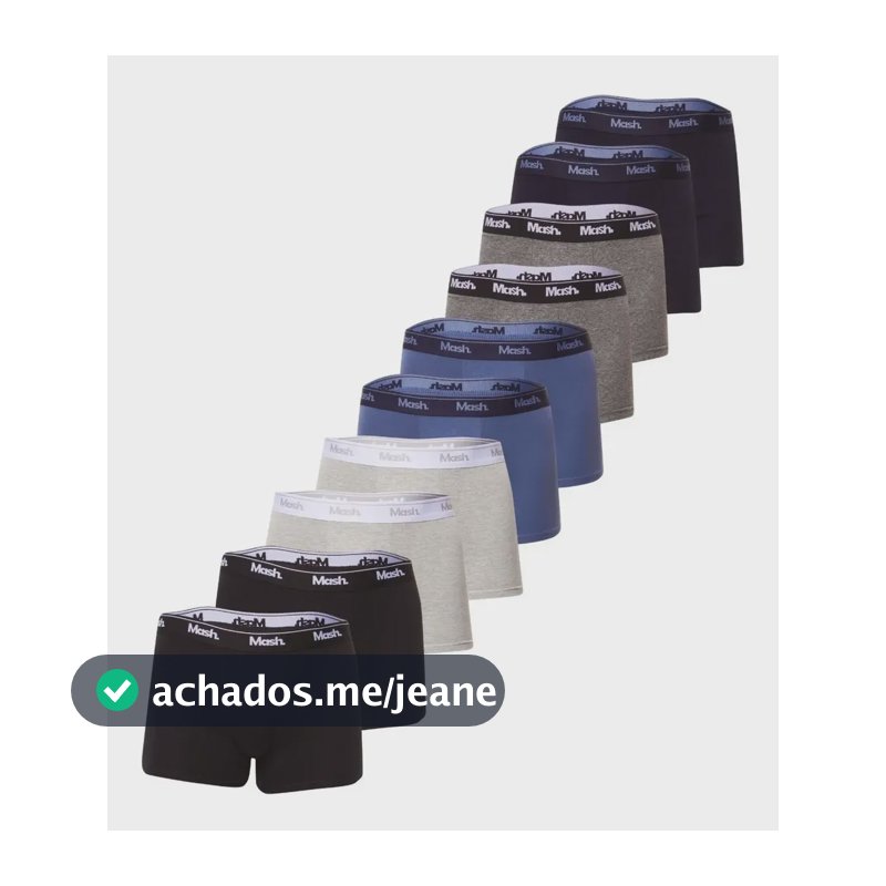 Kit Com 10 Cuecas  Masculina Boxer De Algodão Mash Lisas Azul Marinho/ Azul Jeans/ Cinza Mescla Claro/ Cinza Mescla Escuro/ Preto Liso P