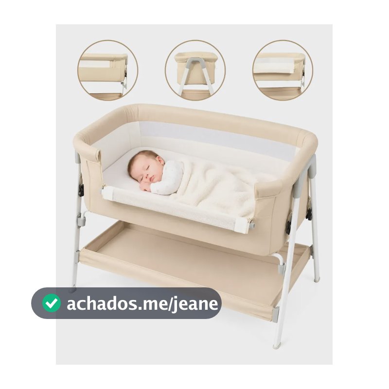 Berço Portátil Moisés Para Bebê Acoplado Na Cama Com Colchão Cor Bege