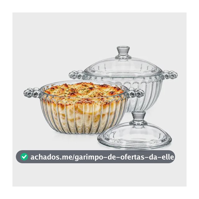 2 Travessas Assadeira Refratário Panela Redonda Tampa Alça Vidro Terrina 1L Forno Servir Mesa Caçarola Marmita