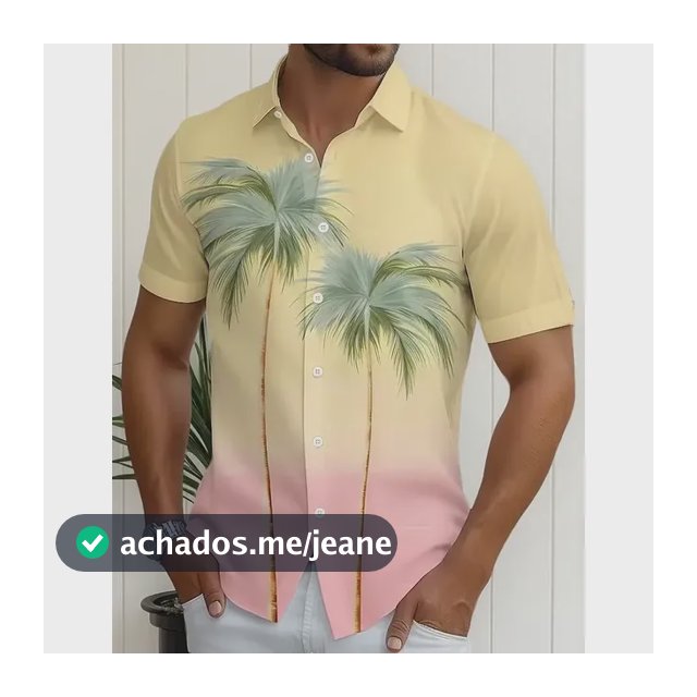 Camisa Hawaiana Masculina Manga Curta Com Botões E Estampa