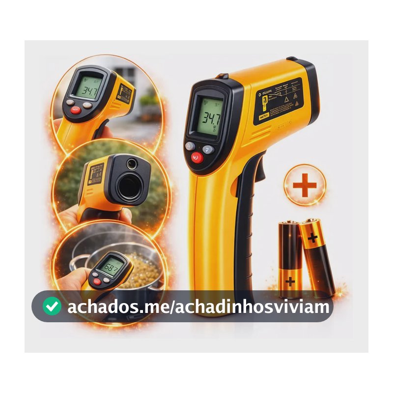 Termômetro Infravermelho Brasiliana Tech Digital Para Culinária E Industrial Até 400°C Laser Cozinha Churrasco Fritura Forno Visor LCD