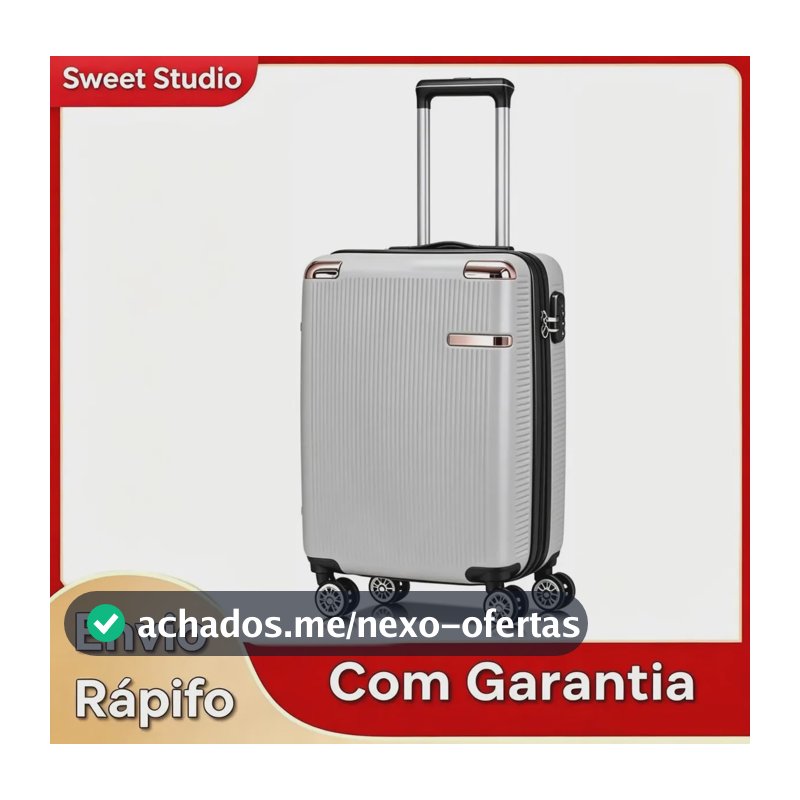Mala de Viagem Bordo Rígida Sweet Studio Prateada, de ABS e 4 Rodas