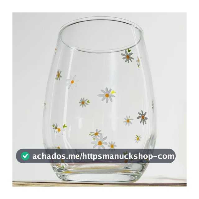 Copo De Vidro Margaridas 440 Ml Pintado À Mão Branco